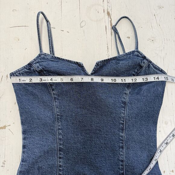 Gap Denim Mini Dress Western Womens Blue Jean Spaghetti Strap Y2K - Picture 8 of 12